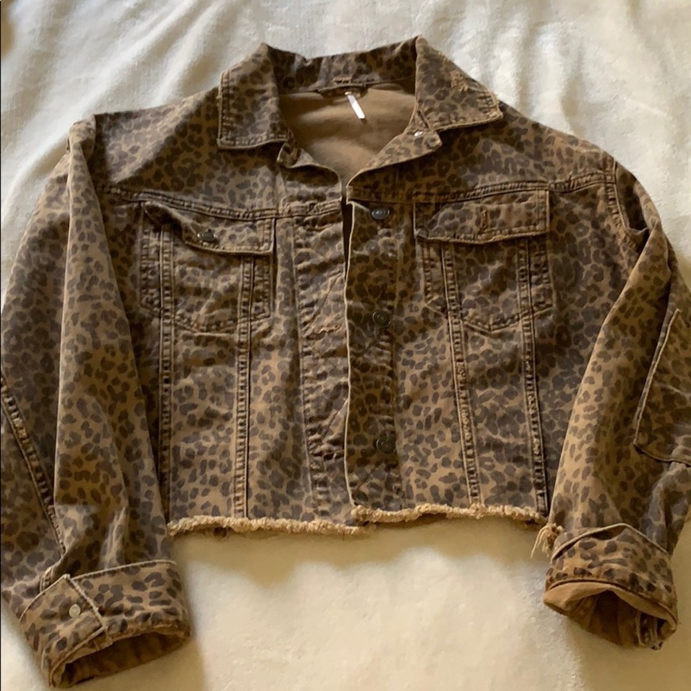 FREE PEOPLE Cheetah Denim Jacket